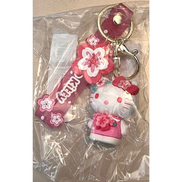 NEW Hello Kitty Figure WRISTBAND KEYCHAIN Key Clip Purse Fob Hawaii Flower Charm - Picture 6 of 12